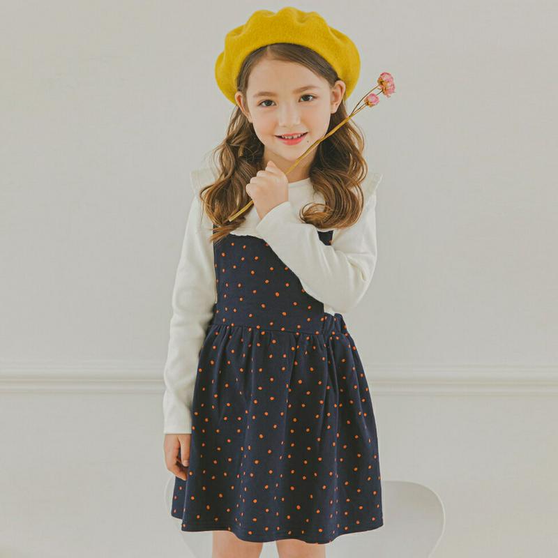 バッククロスドット柄ワンピース(ネイビー)・p006014 キッズ【3~8才】【ops】【ワンピース ミニ丈 ミニワンピース スリーブレス ストラップ バッククロス ドット柄 ガーリー かわいい 女の子 韓国 韓国子供服 子供 こども 子供服 こども服】【KIDS】