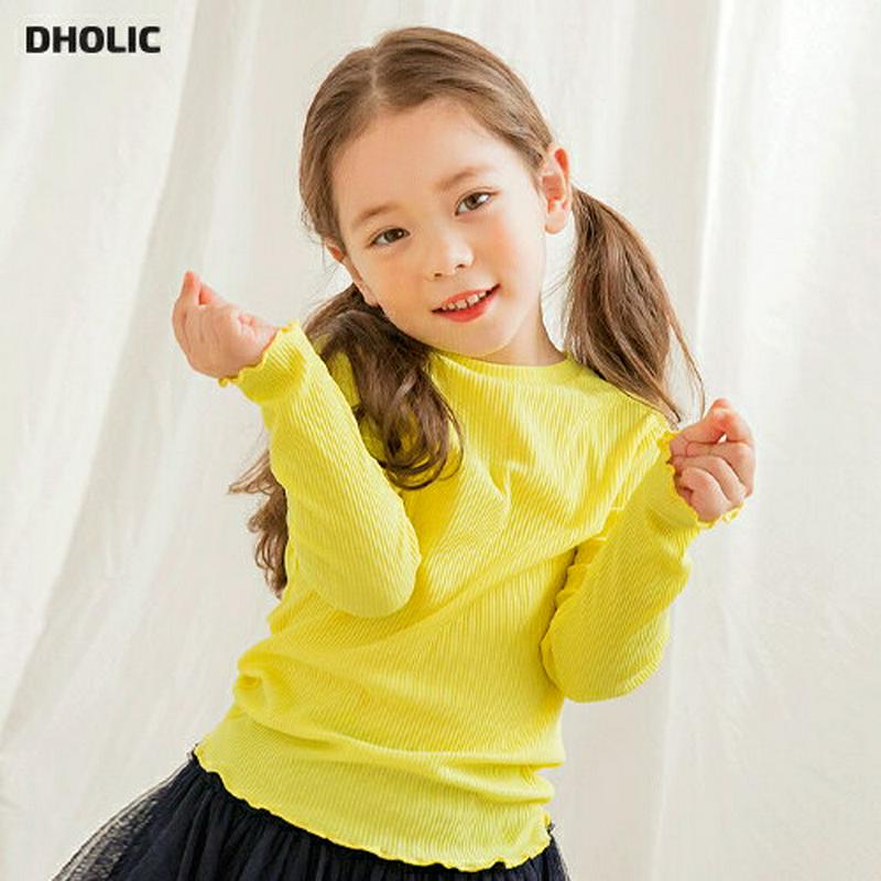メロウヘムリブTシャツ(イエロー)・p005622 キッズ【3~8才】【tops】【トップス Tシャツ ロングスリーブ 長袖 ラ