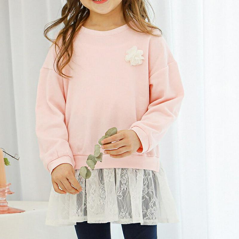 レースヘムスウェット・p005632 キッズ【3~8才】【tops】【トップス スウェット 長袖 ラウンドネック レース レース
