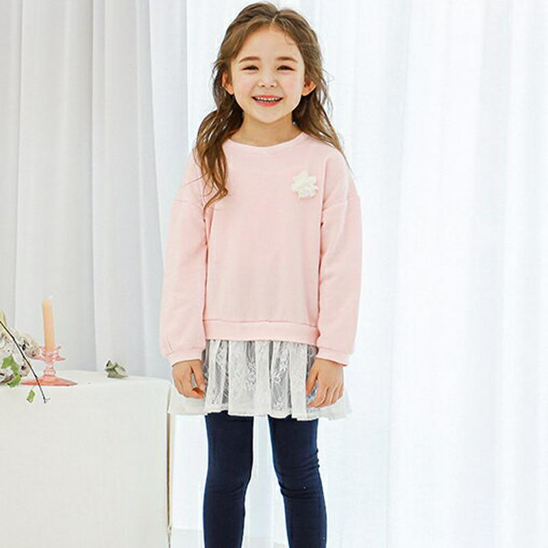 レースヘムスウェット・p005632 キッズ【3~8才】【tops】【トップス スウェット 長袖 ラウンドネック レース レース