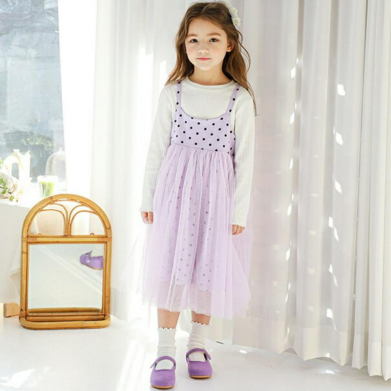 ドット柄チュールキャミワンピース・p005522 キッズ【3~8才】【ops】【ワンピース ロングワンピース チュールワンピース