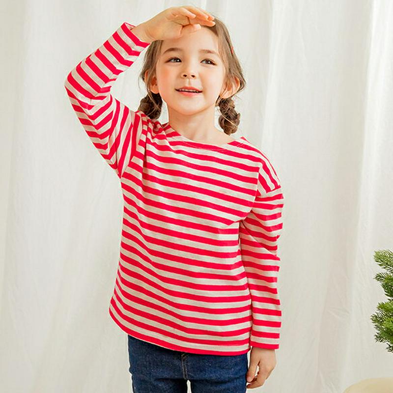 ボーダー長袖Tシャツ(ピンク)・p005911 キッズ【3~8才】【tops】【トップス Tシャツ ロングスリーブ 長袖 ラウン
