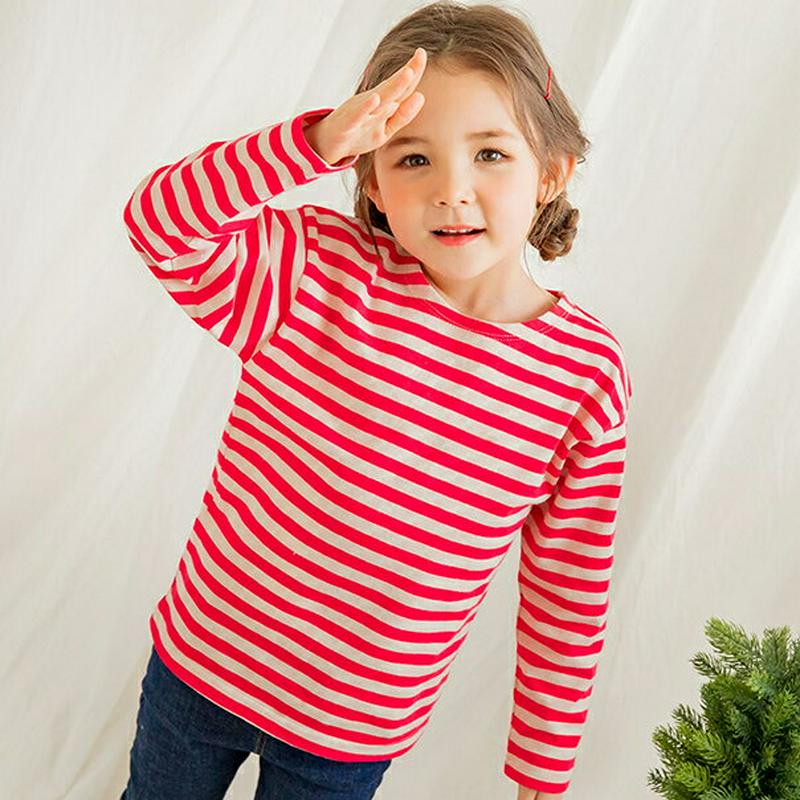 ボーダー長袖Tシャツ(ピンク)・p005911 キッズ【3~8才】【tops】【トップス Tシャツ ロングスリーブ 長袖 ラウン