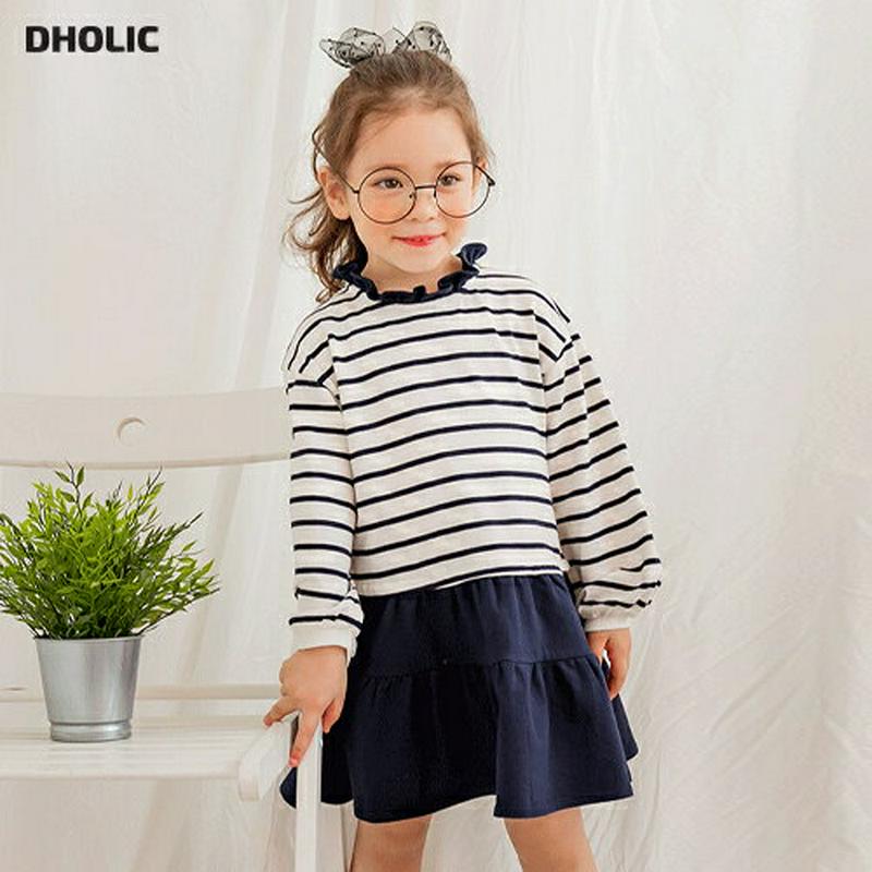 ボーダーティアードワンピース(ネイビー)・p005525 キッズ【3~8才】【ops】【ワンピース ミディ丈 ミディワンピース 