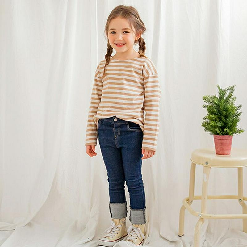 ボーダー長袖Tシャツ(ベージュ)・p005913 キッズ【3~8才】【tops】【トップス Tシャツ ロングスリーブ 長袖 ラウ