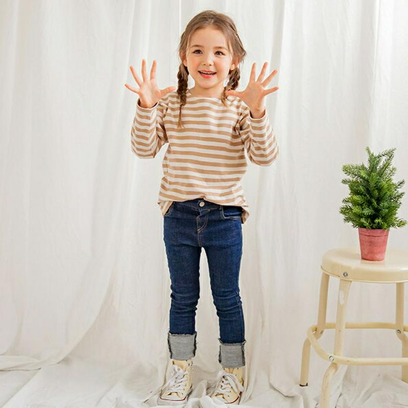 ボーダー長袖Tシャツ(ベージュ)・p005913 キッズ【3~8才】【tops】【トップス Tシャツ ロングスリーブ 長袖 ラウ