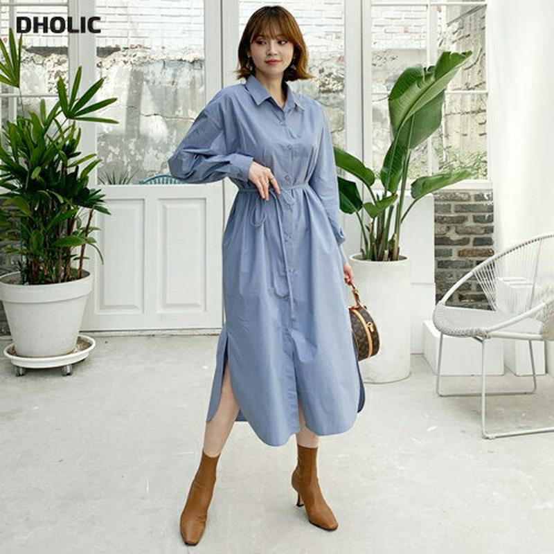 ストラップ付シャツワンピース・全3色・t61019 レディース【ops】【韓国 ファッション ワンピース ロングワンピース ロン