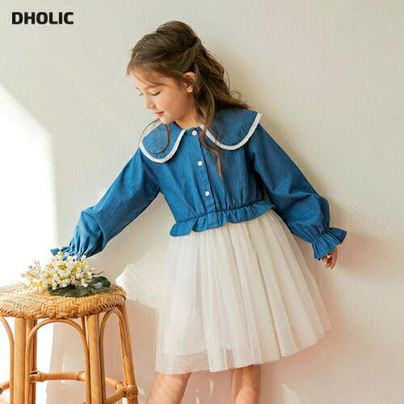 レースラインラウンドカラーチュールワンピース・p005523 キッズ【3~8才】【ops】【ワンピース ミディ丈 ミディワンピー