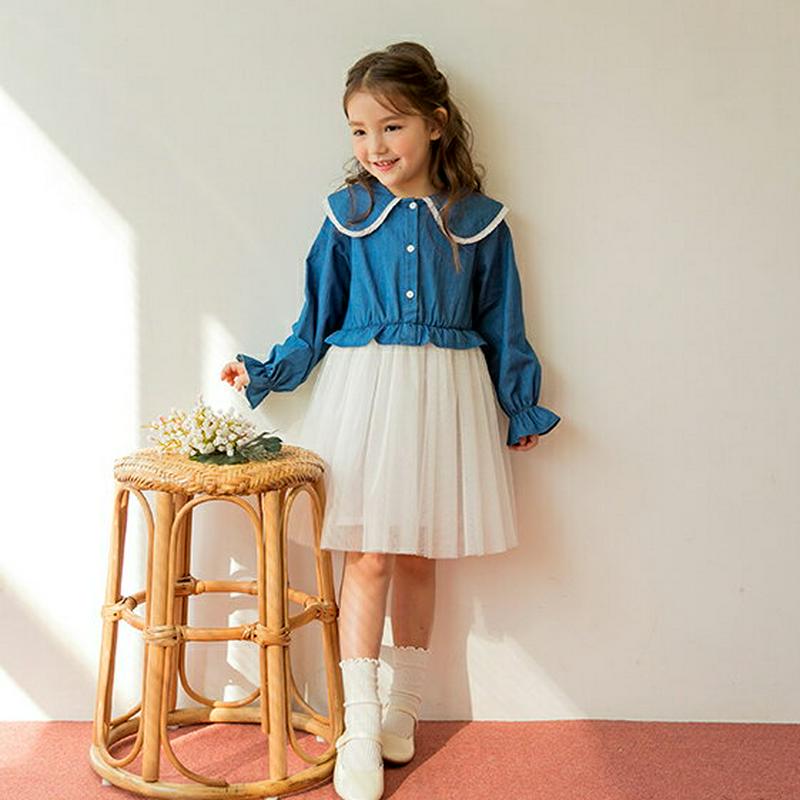 レースラインラウンドカラーチュールワンピース・p005523 キッズ【3~8才】【ops】【ワンピース ミディ丈 ミディワンピー