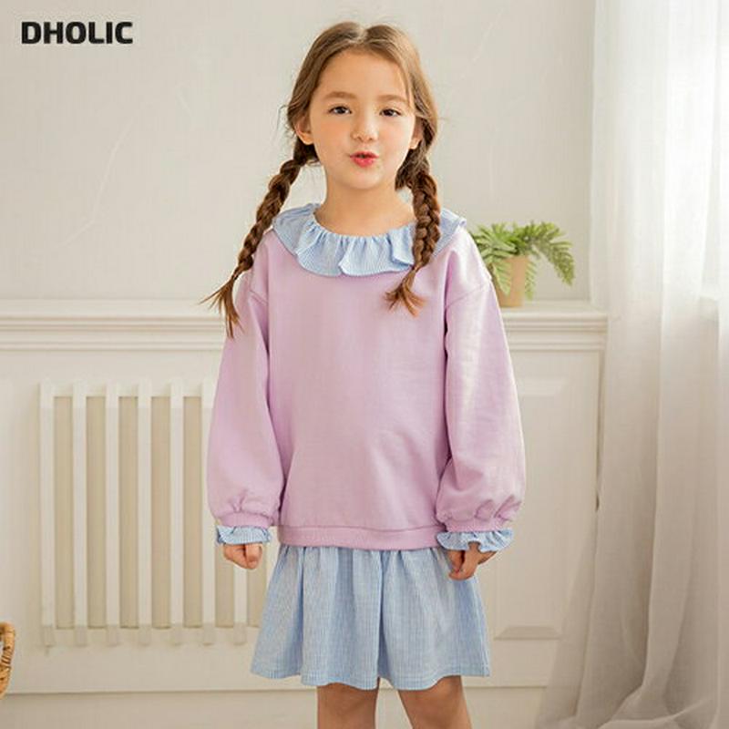 ラッフルカラードッキングワンピース(パープル)・p005520 キッズ【3~8才】【ops】【ワンピース ミディ丈 ミディワンピ