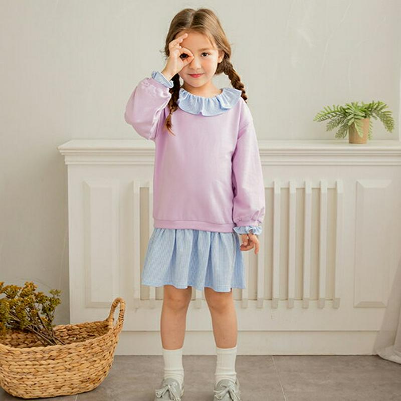 ラッフルカラードッキングワンピース(パープル)・p005520 キッズ【3~8才】【ops】【ワンピース ミディ丈 ミディワンピ