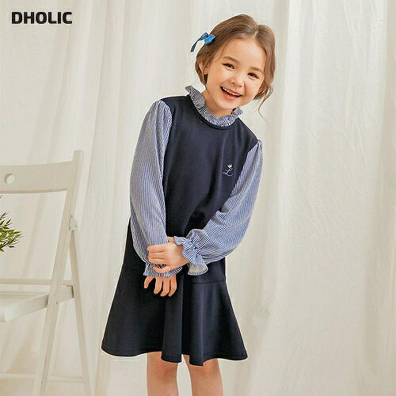 ストライプブラウスドッキングワンピース・p005527 キッズ【3~8才】【ops】【ワンピース ロング丈 ミディ丈 ミディワン