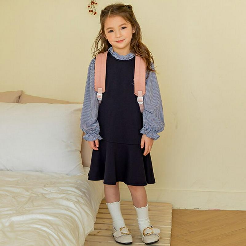 ストライプブラウスドッキングワンピース・p005527 キッズ【3~8才】【ops】【ワンピース ロング丈 ミディ丈 ミディワン