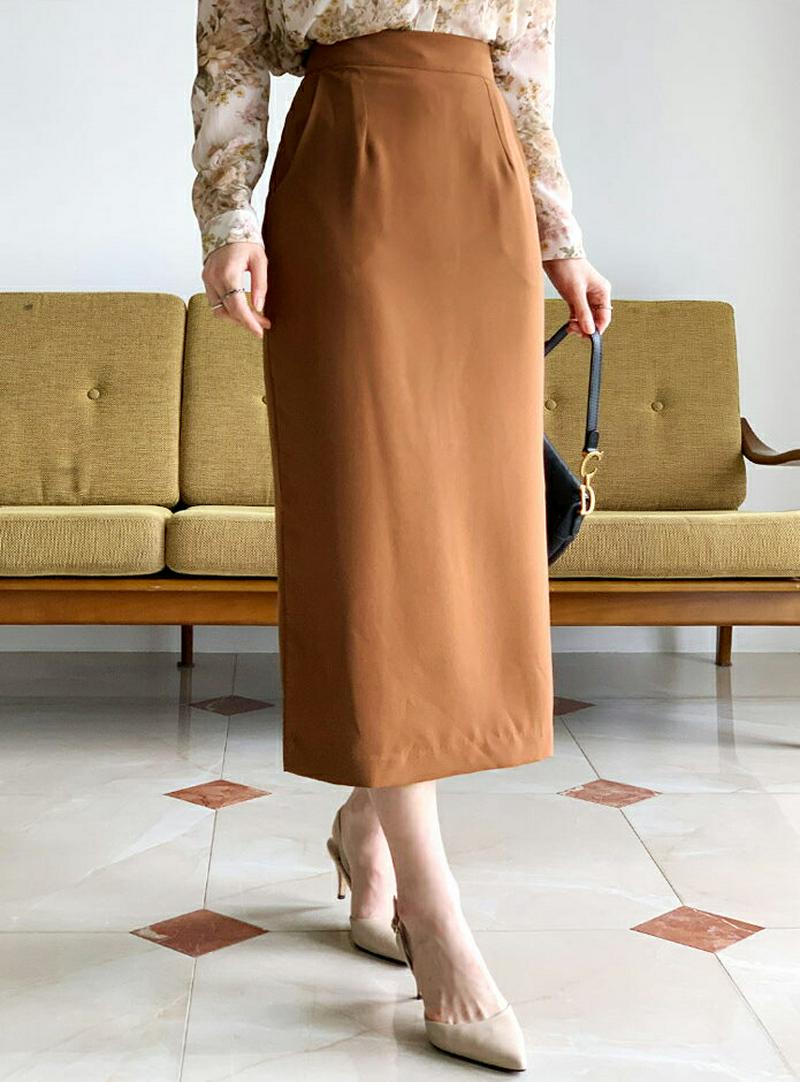 Hラインスリットスカート・全3色・e61024 レディース【sk】 韓国ファッション ボトムス スカート ロング丈 ロングスカート Hラインスカート Hライン スリット ポケット シンプル 単色 無地 大人 オフィスカジュアル 春 秋226