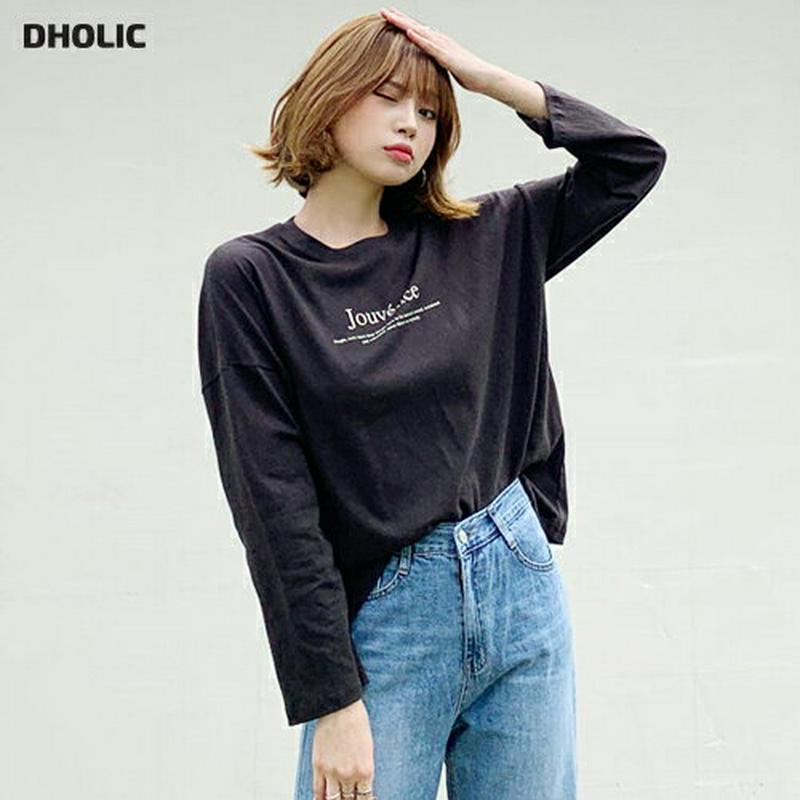 レタリングラウンドTシャツ・全4色・t61003 レディース【tops】【韓国 ファッション トップス Tシャツ ロングスリーブ