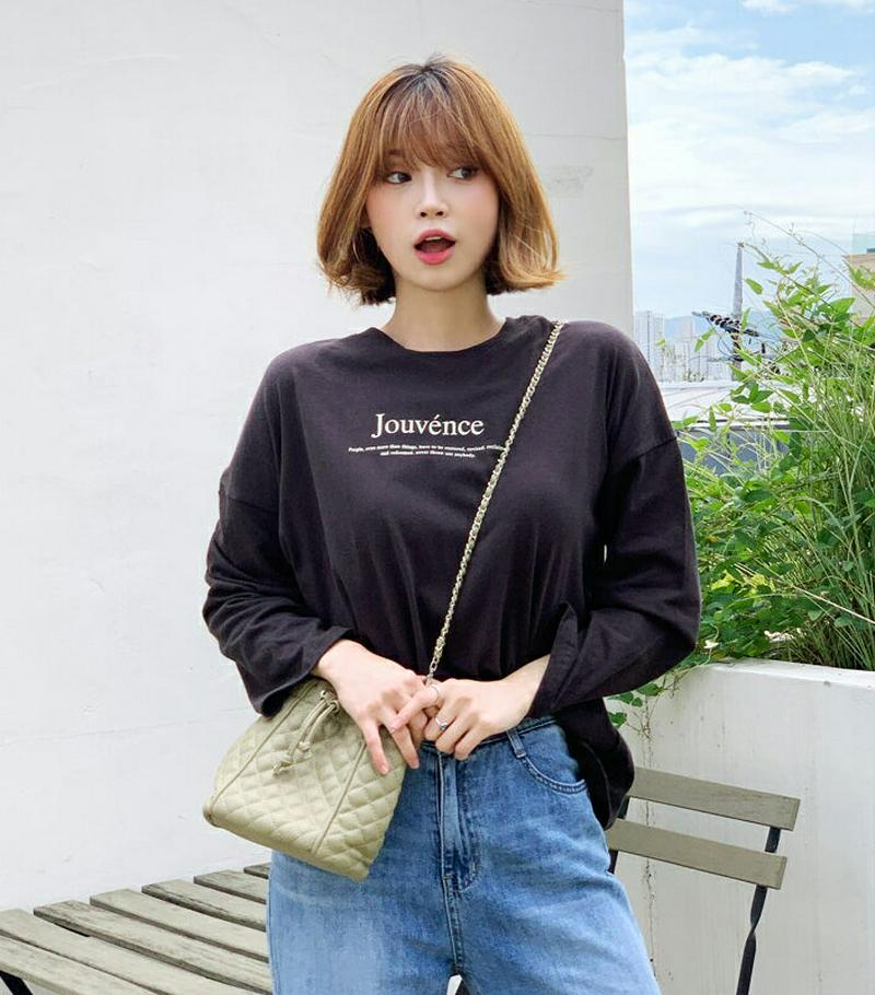 レタリングラウンドTシャツ・全4色・t61003 レディース【tops】【韓国 ファッション トップス Tシャツ ロングスリーブ