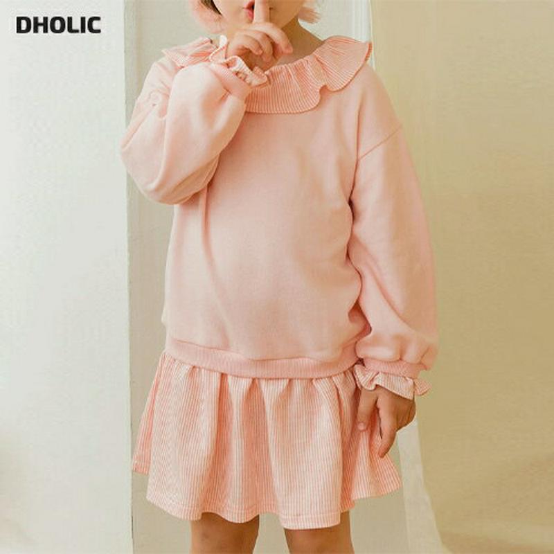 ラッフルカラードッキングワンピース(ピンク)・p005521 キッズ【3~8才】【ops】【ワンピース ミディ丈 ミディワンピー