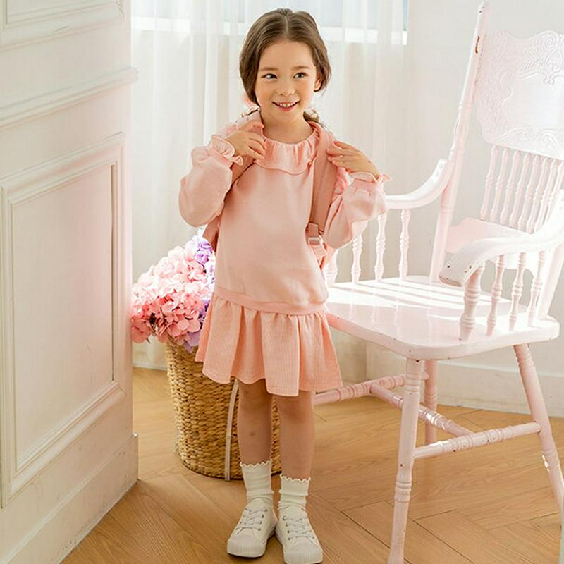 ラッフルカラードッキングワンピース(ピンク)・p005521 キッズ【3~8才】【ops】【ワンピース ミディ丈 ミディワンピー