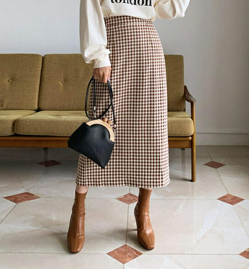 チェックロングスカート・全2色・b61023 レディース【sk】【韓国 ファッション ボトムス スカート ロング丈 ロングスカー