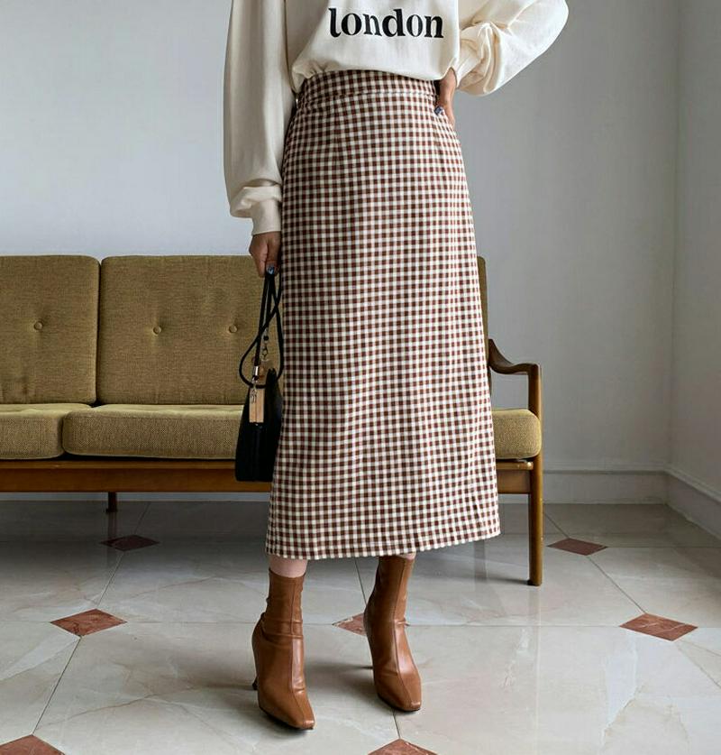 チェックロングスカート・全2色・b61023 レディース【sk】【韓国 ファッション ボトムス スカート ロング丈 ロングスカー
