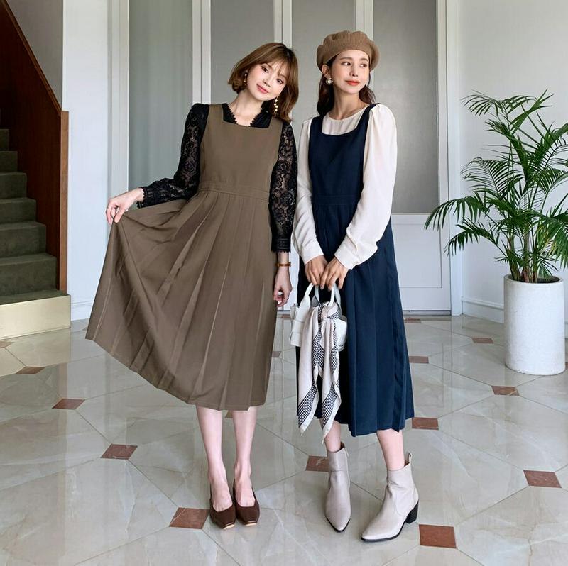 バックストラッププリーツワンピース・全2色・t61017 レディース【ops】【韓国 ファッション ワンピース ロングワンピース