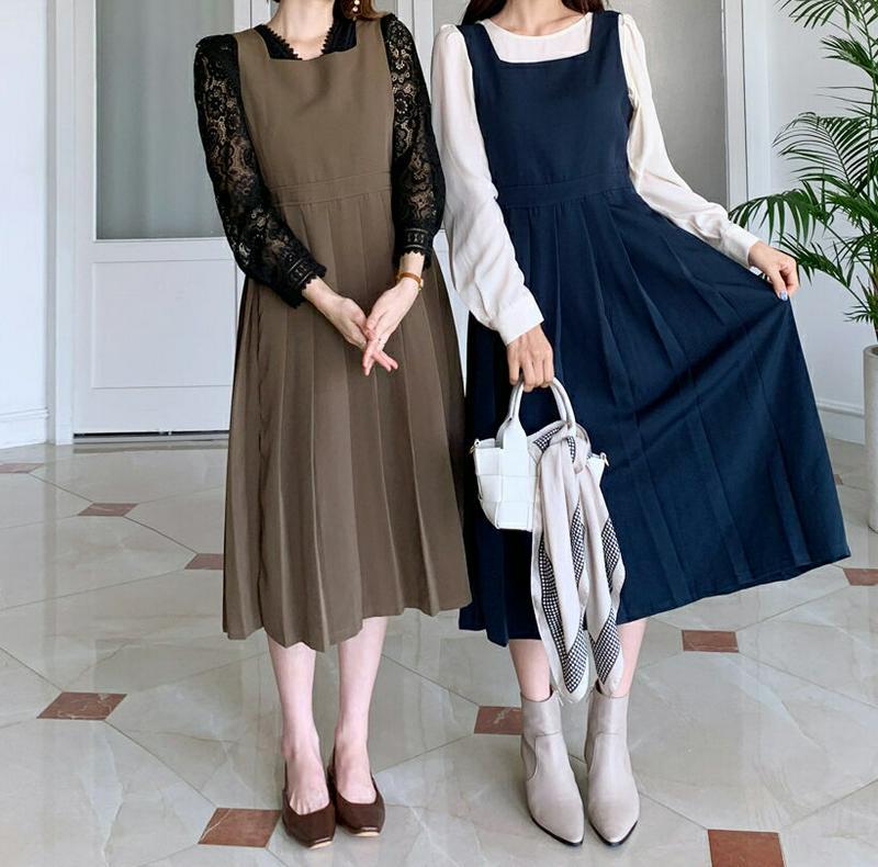 バックストラッププリーツワンピース・全2色・t61017 レディース【ops】【韓国 ファッション ワンピース ロングワンピース