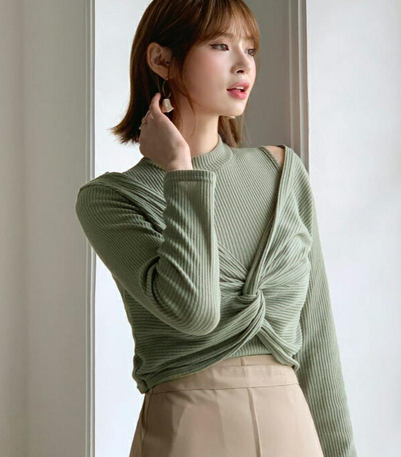 ツイストTシャツ&ハーフネックスリーブレスSET・全4色・t61012 レディース【tops】【韓国 ファッション トップス T