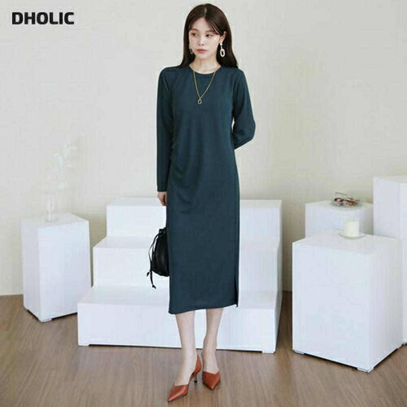 サイドタックワンピース・全3色・t64104 レディース【ops】【ワンピース ロング ロングワンピース タック スリット 長袖