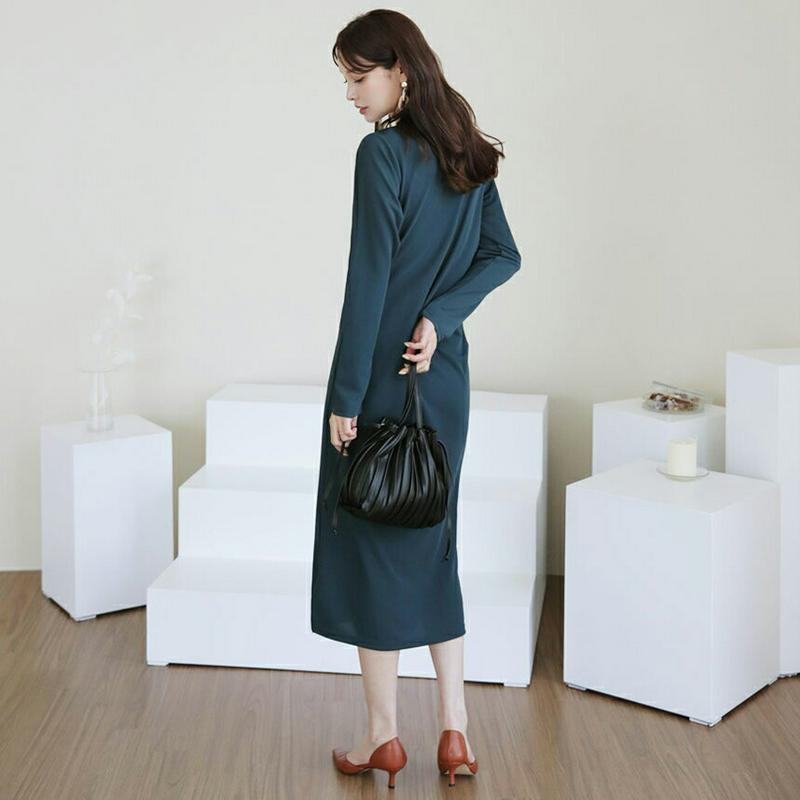 サイドタックワンピース・全3色・t64104 レディース【ops】【ワンピース ロング ロングワンピース タック スリット 長袖