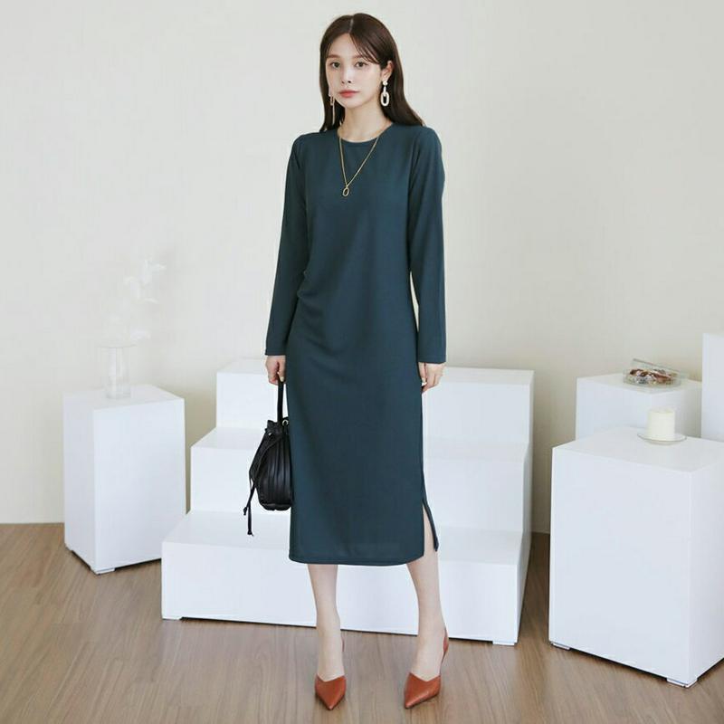 サイドタックワンピース・全3色・t64104 レディース【ops】【ワンピース ロング ロングワンピース タック スリット 長袖