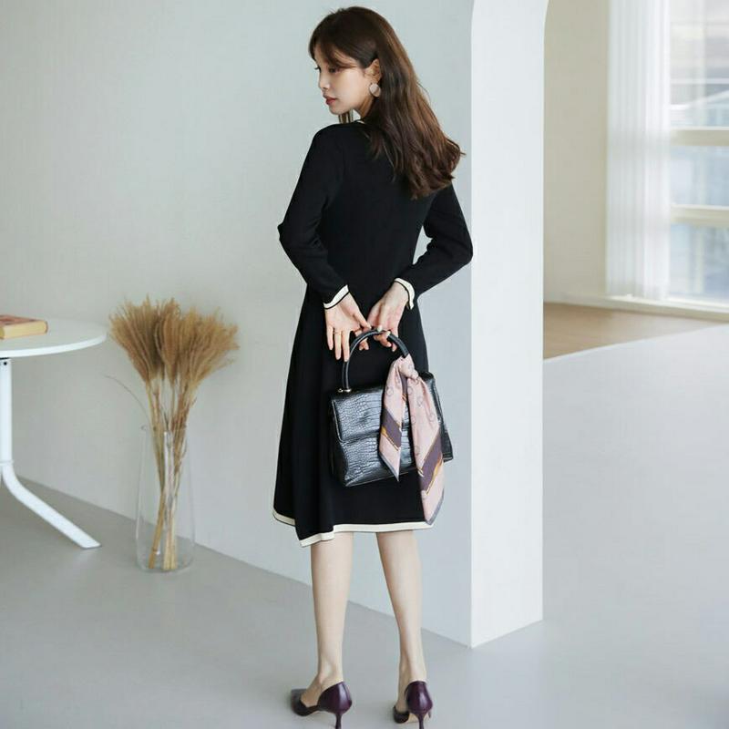 パールボタン配色ニットワンピース・全2色・b63994 レディース【ops】【ワンピース ミディ丈 ミディワンピース 長袖 フェ