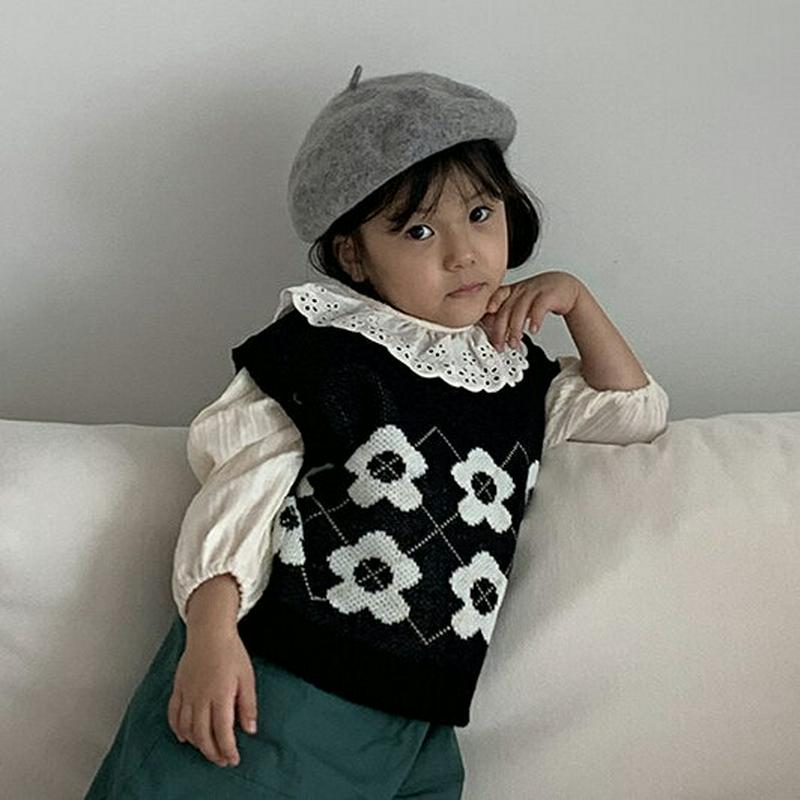 【新作10%OFF】フラワーニットベスト・u06166 キッズ【3~8才】【jk】【ベスト ニット ニットベスト フラワー 花柄