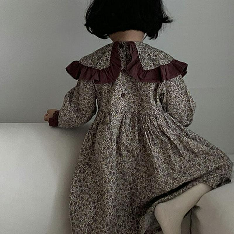 【新作10%OFF】ワイドカラー花柄ロングワンピース・u06376 キッズ【3~8才】【ops】【ワンピース ロングワンピース 