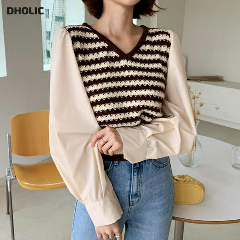 【新作10%OFF】ボーダーコントラストニット・全2色・b56855 レディース【tops】【韓国 ファッション トップス ニッ