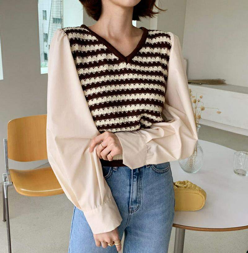 【新作10%OFF】ボーダーコントラストニット・全2色・b56855 レディース【tops】【韓国 ファッション トップス ニッ