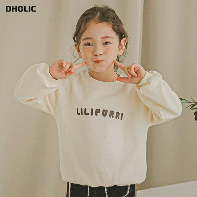 LILIPURRIスウェット(アイボリー)・p005747 キッズ【3~8才】【tops】【トップス スウェット 長袖 ラウンドネック レタリング ロゴ シンプル カジュアル ラフ 女の子 男の子 韓国 韓国子供服 子供 こども 子供服 こども服】【KIDS】