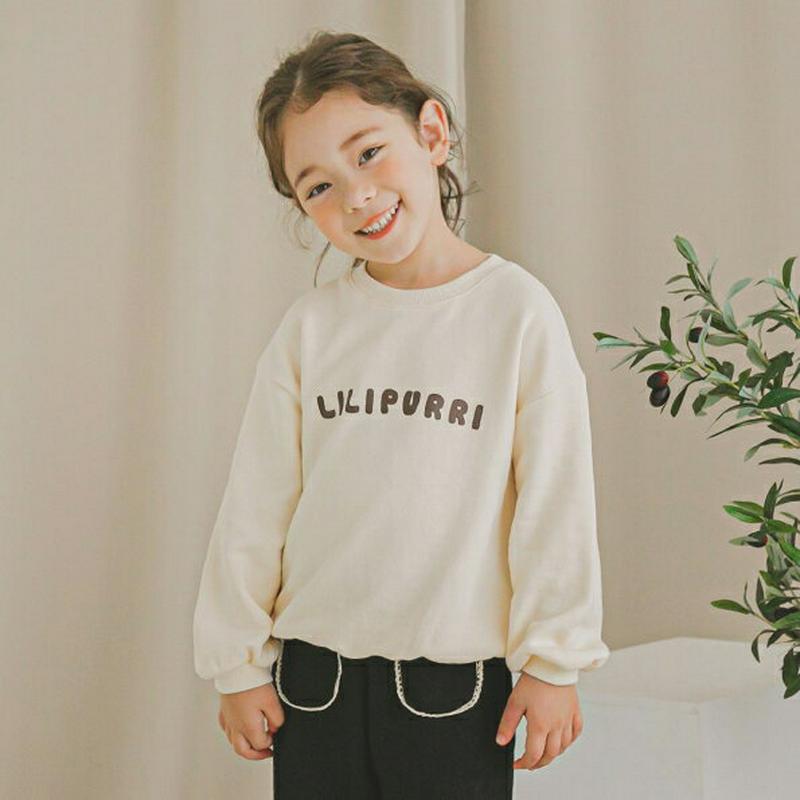 LILIPURRIスウェット(アイボリー)・p005747 キッズ【3~8才】【tops】【トップス スウェット 長袖 ラウンドネック レタリング ロゴ シンプル カジュアル ラフ 女の子 男の子 韓国 韓国子供服 子供 こども 子供服 こども服】【KIDS】