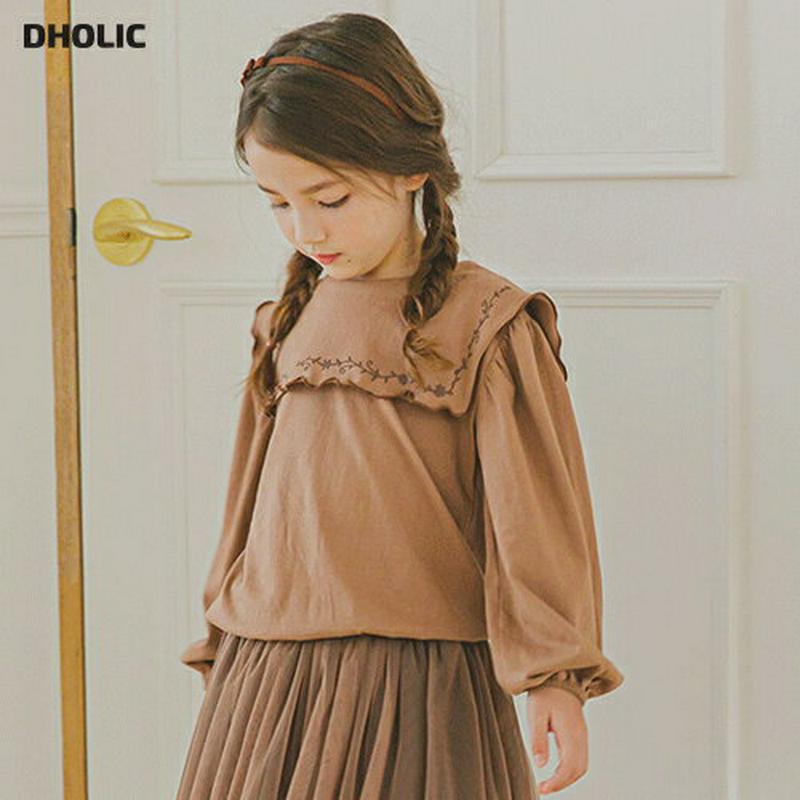 ウェーブボックスカラーTシャツ・p005751 キッズ【3~8才】【tops】【トップス Tシャツ ロングスリーブ 長袖 ウェーブ スクエアカラー カジュアル かわいい 女の子 ガーリー 韓国 韓国子供服 子供 こども 子供服 こども服】【KIDS】