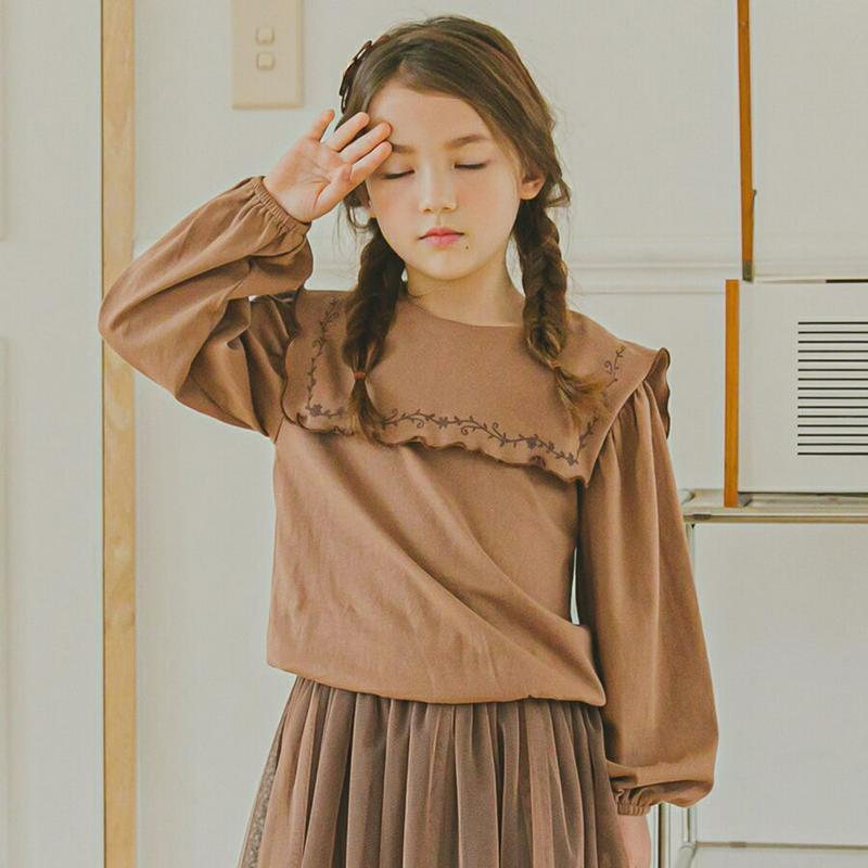ウェーブボックスカラーTシャツ・p005751 キッズ【3~8才】【tops】【トップス Tシャツ ロングスリーブ 長袖 ウェーブ スクエアカラー カジュアル かわいい 女の子 ガーリー 韓国 韓国子供服 子供 こども 子供服 こども服】【KIDS】