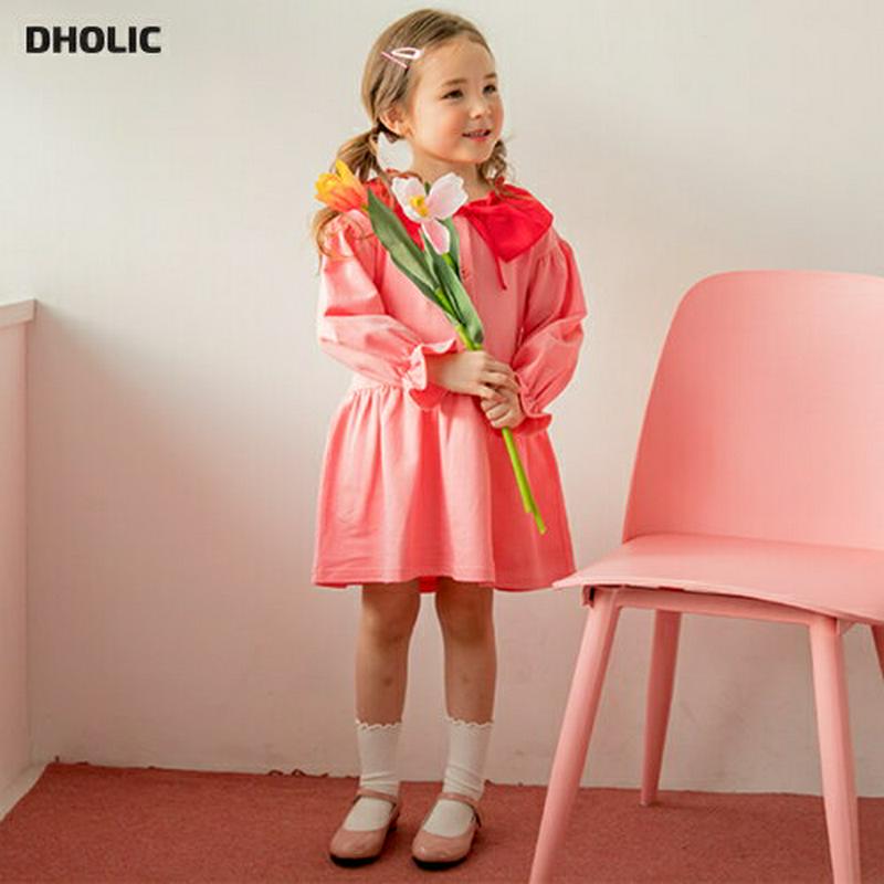 【新作10%OFF】配色カラーリボンポイントワンピース・p005524 キッズ【3~8才】【ops】【ワンピース ミディ丈 ミデ