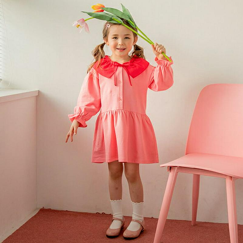 【新作10%OFF】配色カラーリボンポイントワンピース・p005524 キッズ【3~8才】【ops】【ワンピース ミディ丈 ミデ