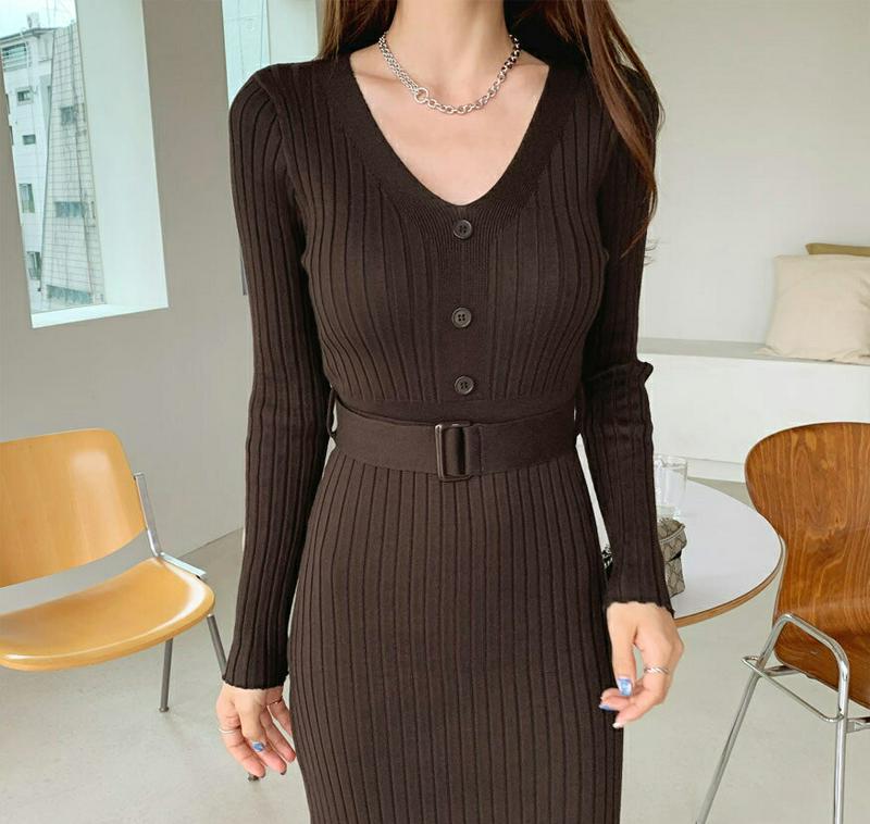 【新作10%OFF】ベルト付リブニットワンピース・全4色・t56871 レディース【ops】【韓国 ファッション ワンピース ロ