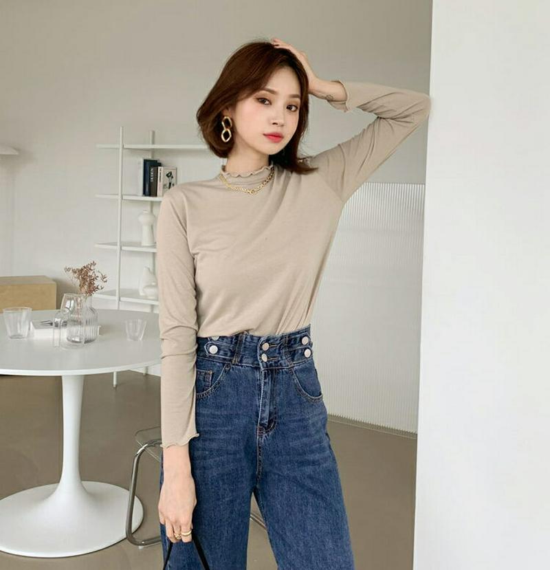 【新作10%OFF】ウェーブハーフネックTシャツ・全5色・b56858 レディース【tops】【韓国 ファッション トップス T