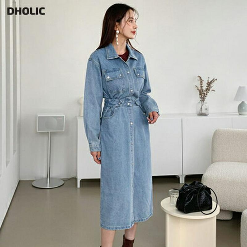【新作10%OFF】ウエストボタンデニムワンピース・全1色・t56861 レディース【ops】【韓国 ファッション ワンピース 