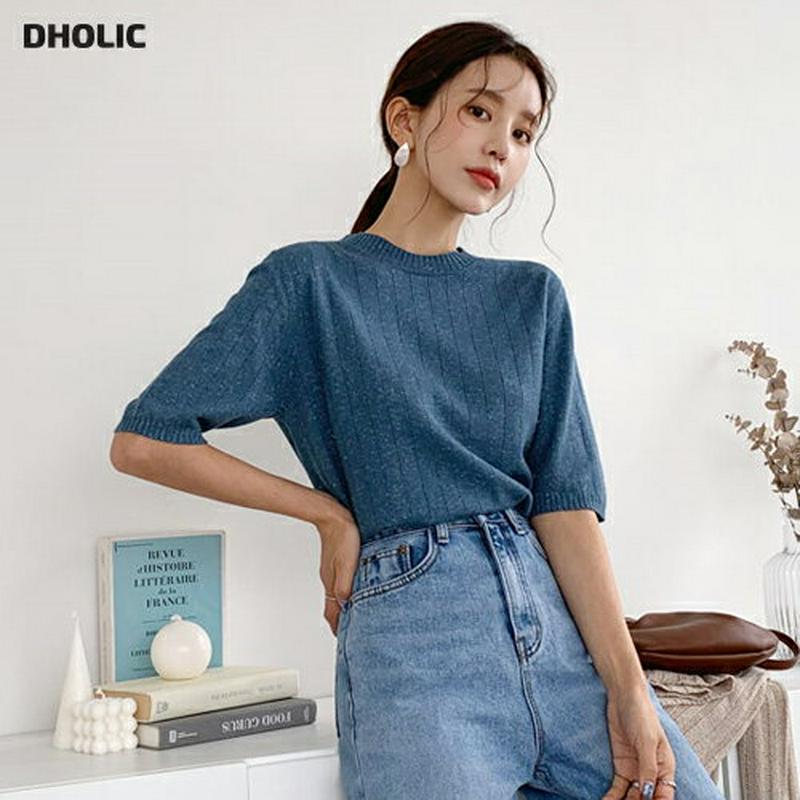 【新作10%OFF】リブ半袖グリッターニット・全5色・t56850 レディース【tops】【韓国 ファッション トップス ニット