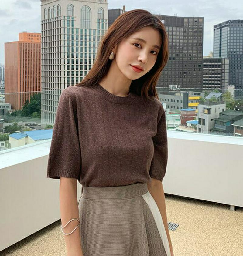 【新作10%OFF】リブ半袖グリッターニット・全5色・t56850 レディース【tops】【韓国 ファッション トップス ニット