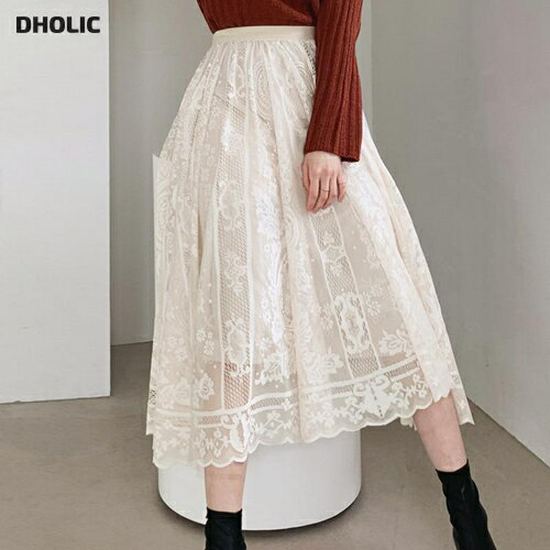 【新作10%OFF】レースフレアスカート・全2色・t56851 レディース【sk】【韓国 ファッション ボトムス スカート ロン