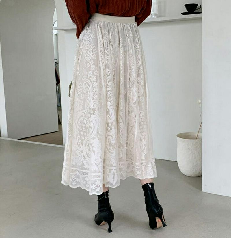 【新作10%OFF】レースフレアスカート・全2色・t56851 レディース【sk】【韓国 ファッション ボトムス スカート ロン