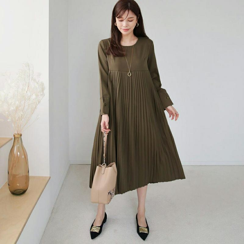 【新作10%OFF】プリーツワンピース・全2色・t64069 レディース【ops】【ワンピース ロング ロングワンピース 長袖 