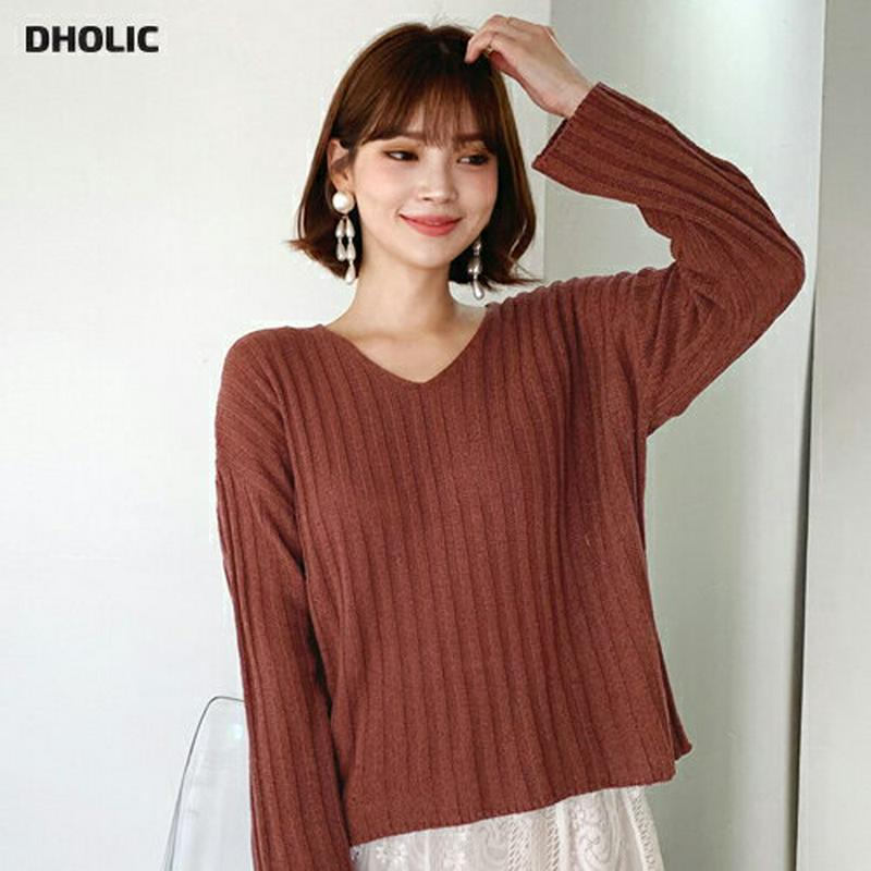 【新作10%OFF】Vネックルーズリブニット・全4色・t56852 レディース【tops】【韓国 ファッション トップス ニット